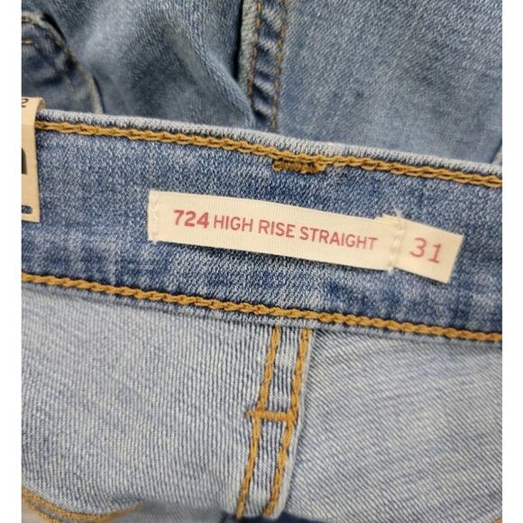 Levi's 724 High Rise Straight‎ Jeans Women's Size 31 x 32 Blue Denim Distressing - Picture 10 of 10